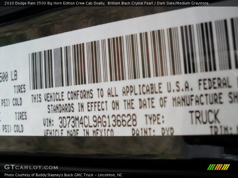 Brilliant Black Crystal Pearl / Dark Slate/Medium Graystone 2010 Dodge Ram 3500 Big Horn Edition Crew Cab Dually