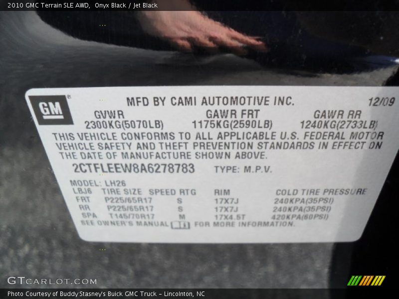 Onyx Black / Jet Black 2010 GMC Terrain SLE AWD