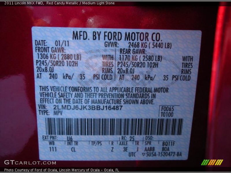 Red Candy Metallic / Medium Light Stone 2011 Lincoln MKX FWD