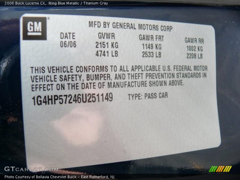 Ming Blue Metallic / Titanium Gray 2006 Buick Lucerne CX