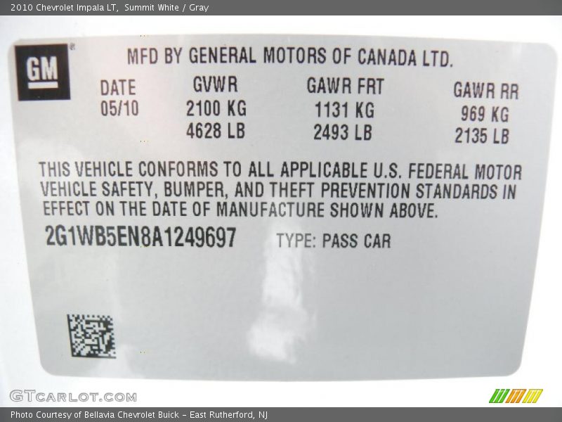 Summit White / Gray 2010 Chevrolet Impala LT