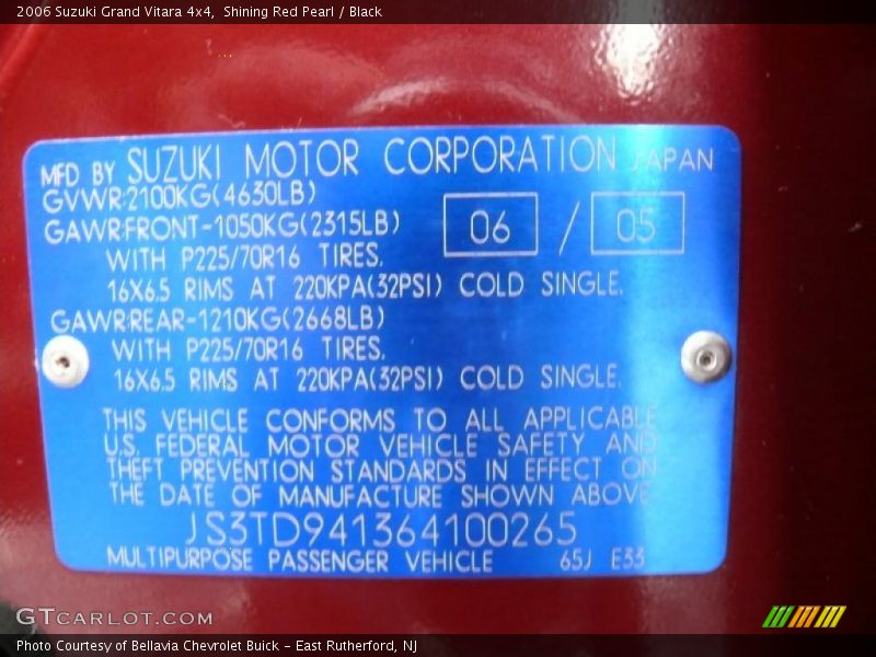 Shining Red Pearl / Black 2006 Suzuki Grand Vitara 4x4
