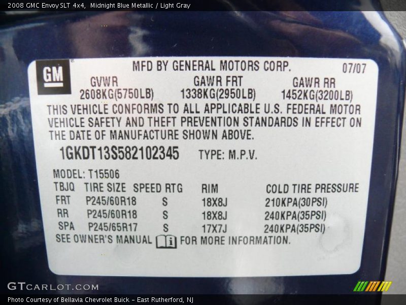 Midnight Blue Metallic / Light Gray 2008 GMC Envoy SLT 4x4