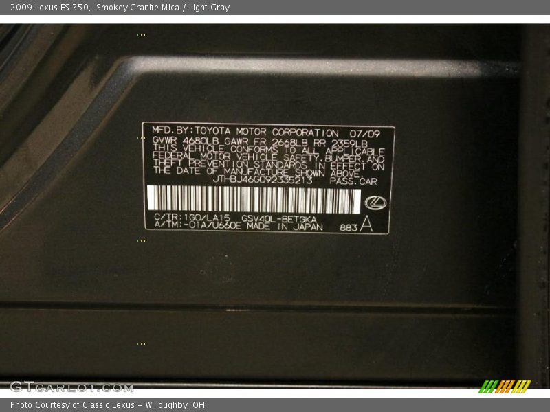 Smokey Granite Mica / Light Gray 2009 Lexus ES 350
