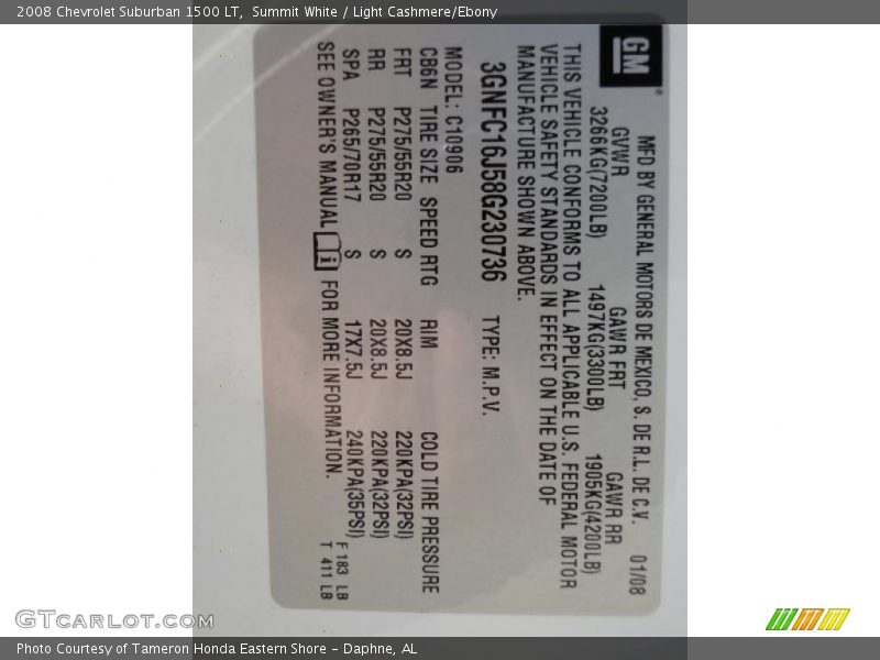 Summit White / Light Cashmere/Ebony 2008 Chevrolet Suburban 1500 LT