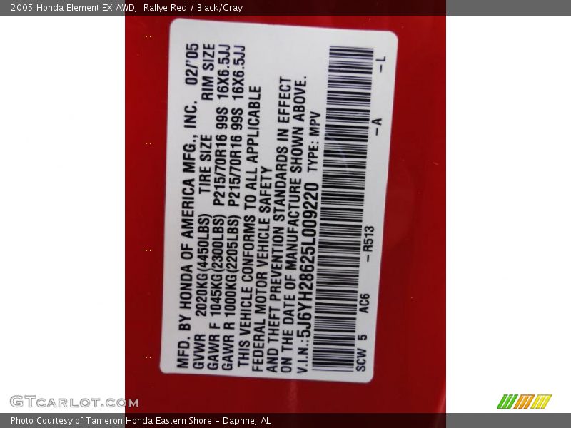 2005 Element EX AWD Rallye Red Color Code R513