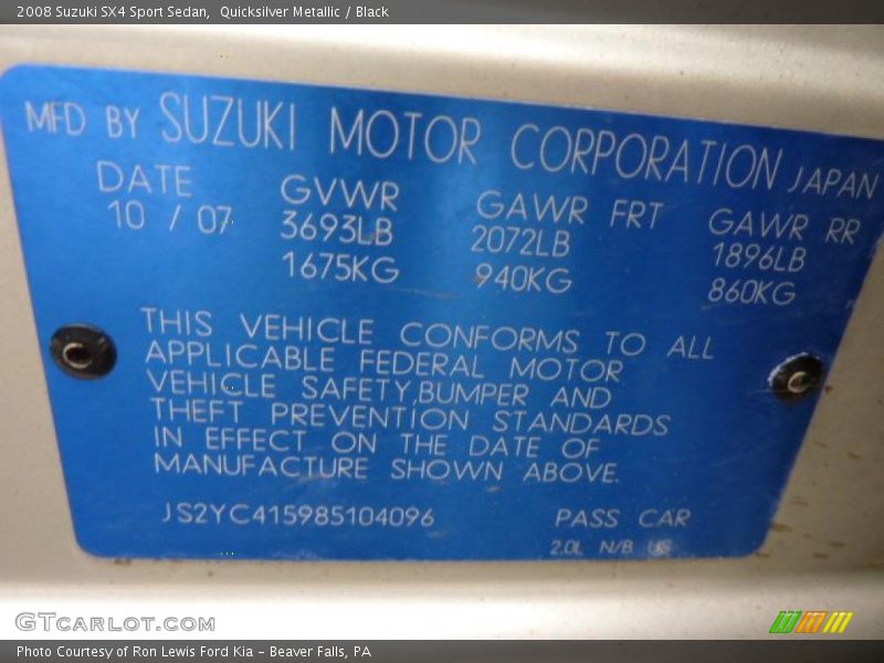Quicksilver Metallic / Black 2008 Suzuki SX4 Sport Sedan