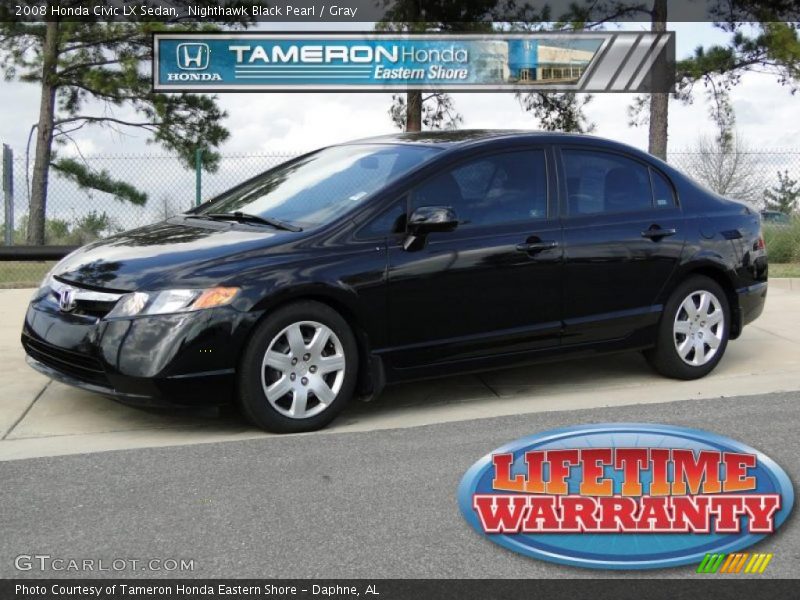 Nighthawk Black Pearl / Gray 2008 Honda Civic LX Sedan