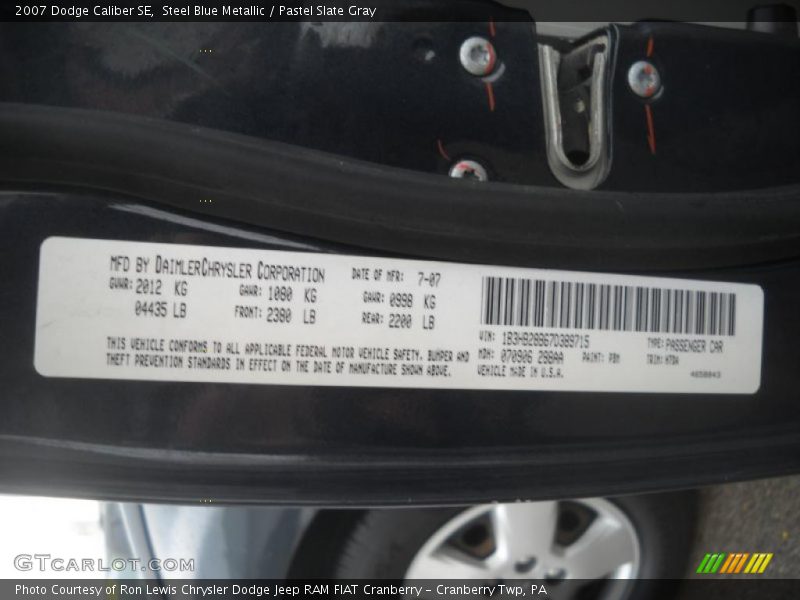 Steel Blue Metallic / Pastel Slate Gray 2007 Dodge Caliber SE