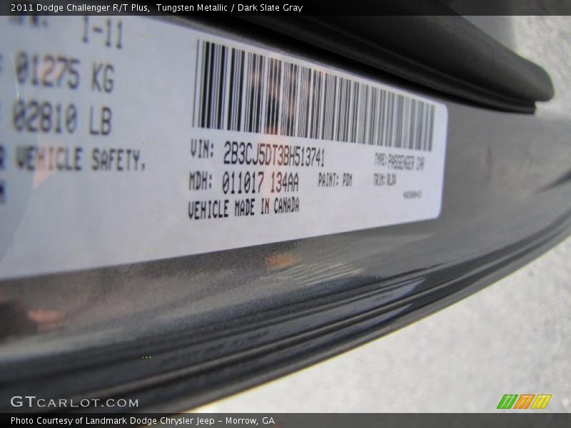 2011 Challenger R/T Plus Tungsten Metallic Color Code PDM