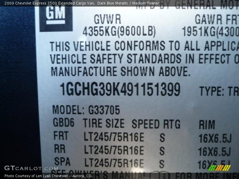 Dark Blue Metallic / Medium Pewter 2009 Chevrolet Express 3500 Extended Cargo Van