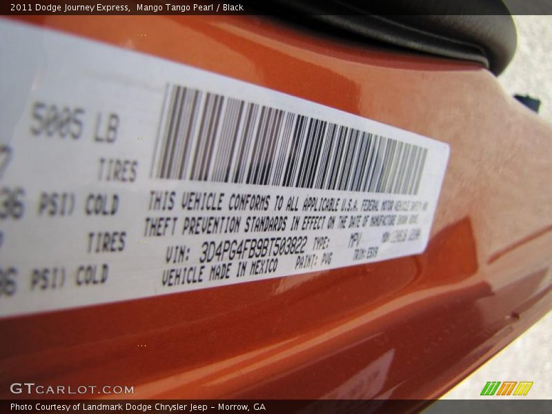 2011 Journey Express Mango Tango Pearl Color Code PVG