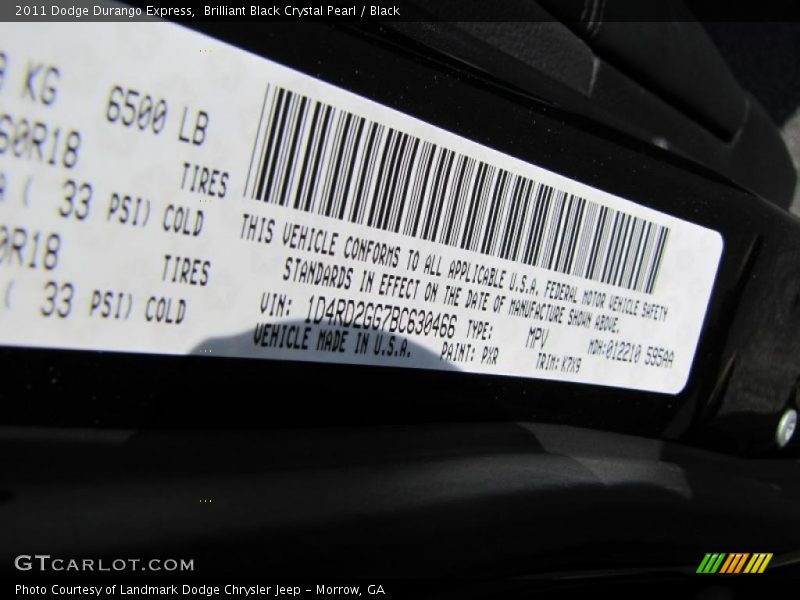 Brilliant Black Crystal Pearl / Black 2011 Dodge Durango Express