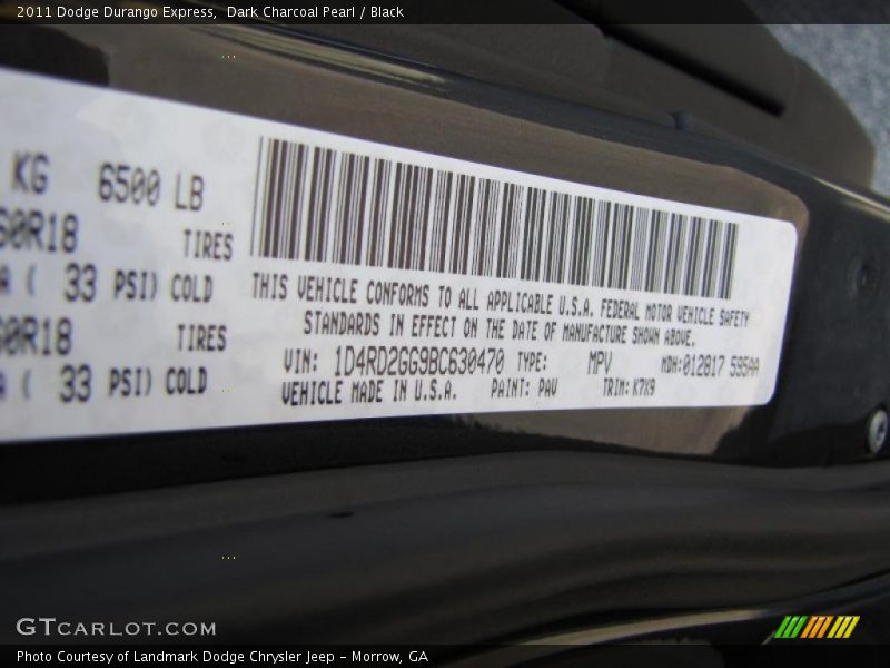 Dark Charcoal Pearl / Black 2011 Dodge Durango Express