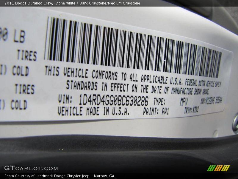 Stone White / Dark Graystone/Medium Graystone 2011 Dodge Durango Crew