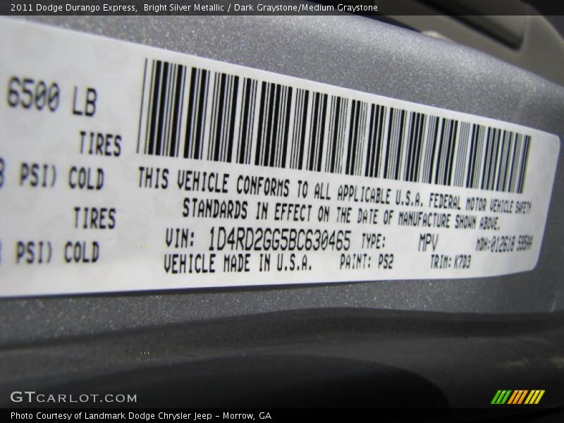 Bright Silver Metallic / Dark Graystone/Medium Graystone 2011 Dodge Durango Express