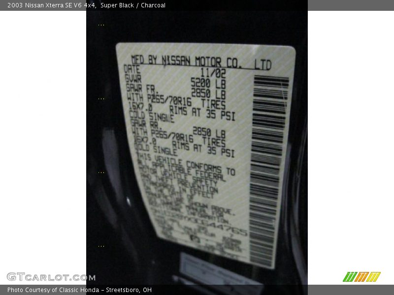 Super Black / Charcoal 2003 Nissan Xterra SE V6 4x4