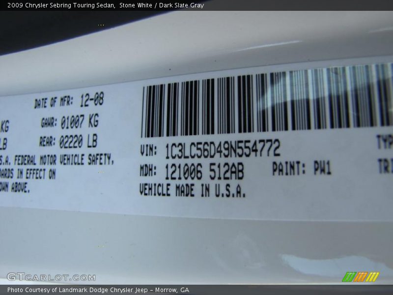 Stone White / Dark Slate Gray 2009 Chrysler Sebring Touring Sedan