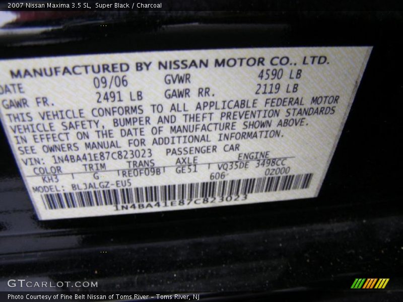 Super Black / Charcoal 2007 Nissan Maxima 3.5 SL