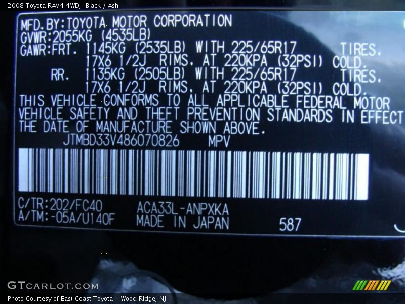 Black / Ash 2008 Toyota RAV4 4WD