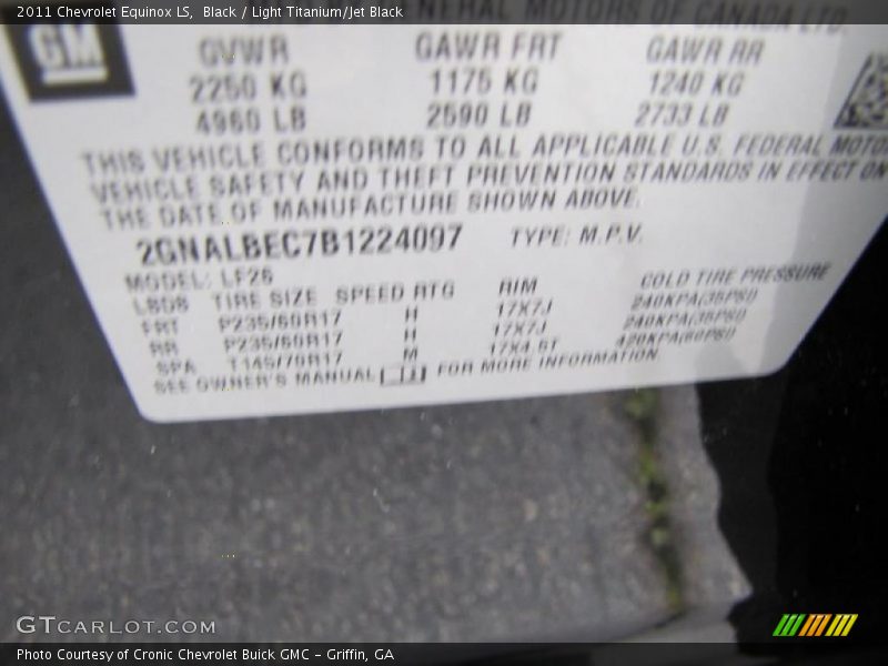 Black / Light Titanium/Jet Black 2011 Chevrolet Equinox LS