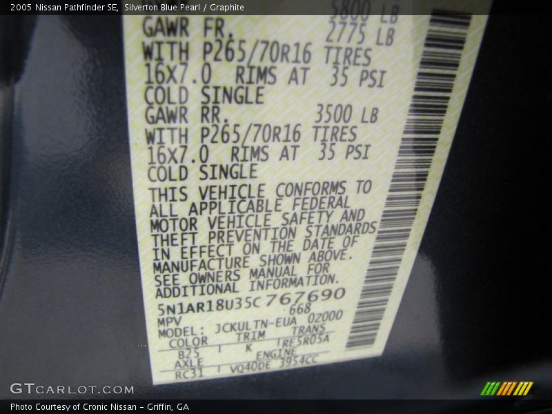 Silverton Blue Pearl / Graphite 2005 Nissan Pathfinder SE