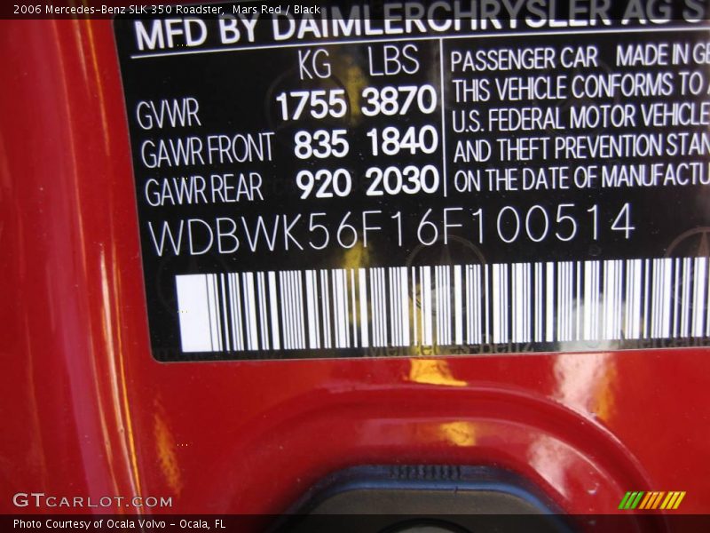 Mars Red / Black 2006 Mercedes-Benz SLK 350 Roadster
