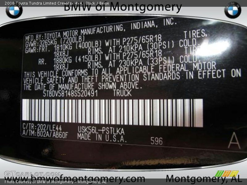 Black / Beige 2008 Toyota Tundra Limited CrewMax 4x4