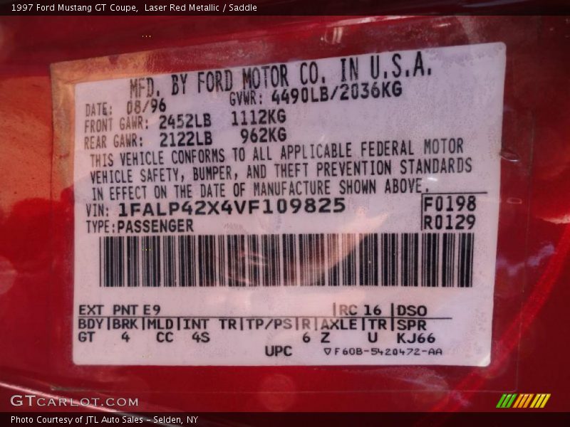 1997 Mustang GT Coupe Laser Red Metallic Color Code E9