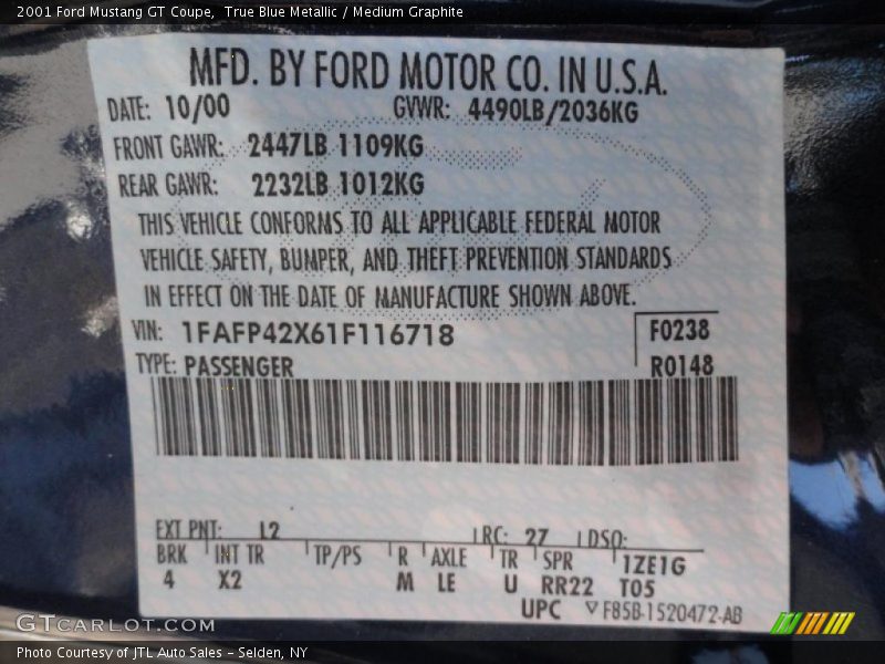 True Blue Metallic / Medium Graphite 2001 Ford Mustang GT Coupe