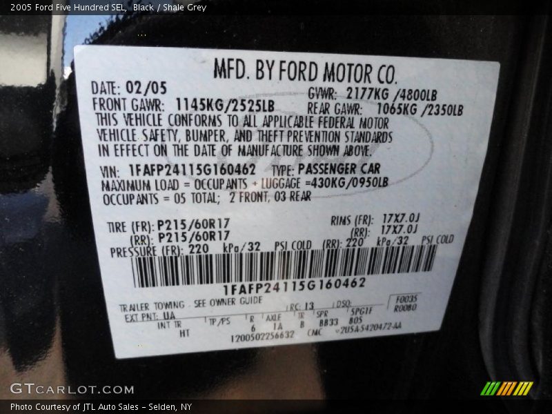 Black / Shale Grey 2005 Ford Five Hundred SEL