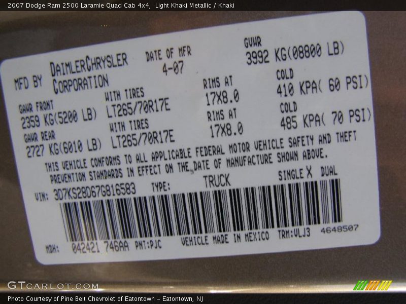 Light Khaki Metallic / Khaki 2007 Dodge Ram 2500 Laramie Quad Cab 4x4