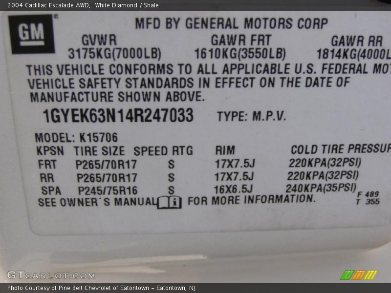 White Diamond / Shale 2004 Cadillac Escalade AWD