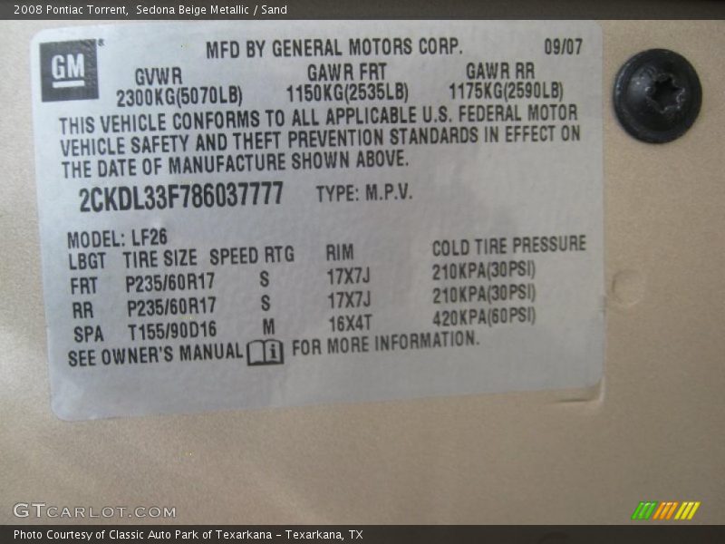 Sedona Beige Metallic / Sand 2008 Pontiac Torrent