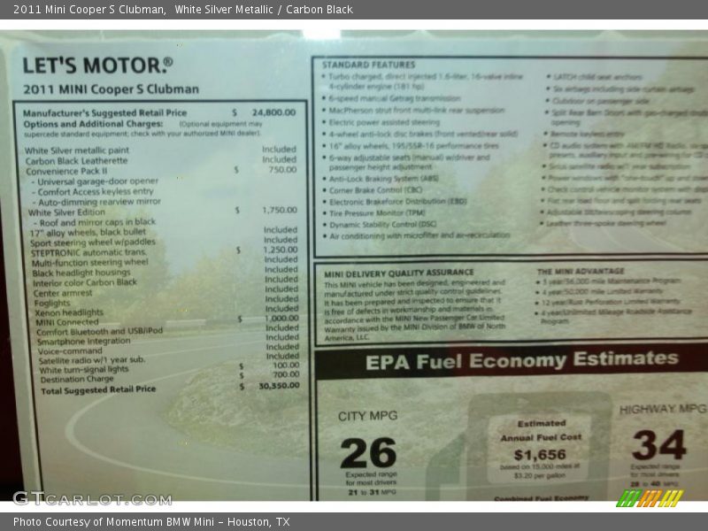 White Silver Metallic / Carbon Black 2011 Mini Cooper S Clubman