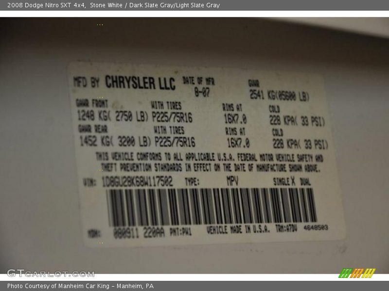 Stone White / Dark Slate Gray/Light Slate Gray 2008 Dodge Nitro SXT 4x4