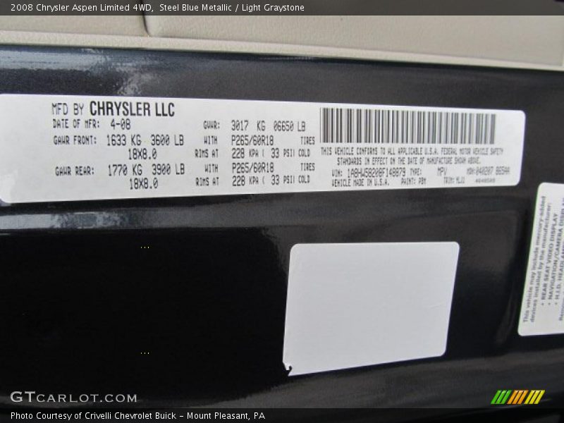 Steel Blue Metallic / Light Graystone 2008 Chrysler Aspen Limited 4WD