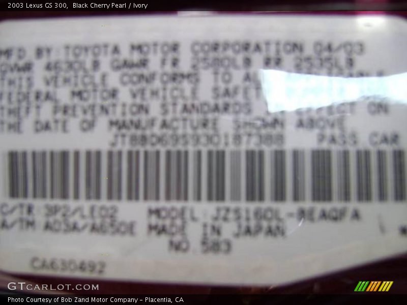 Black Cherry Pearl / Ivory 2003 Lexus GS 300