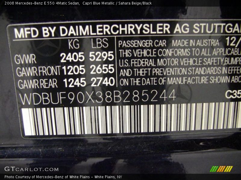 Capri Blue Metallic / Sahara Beige/Black 2008 Mercedes-Benz E 550 4Matic Sedan