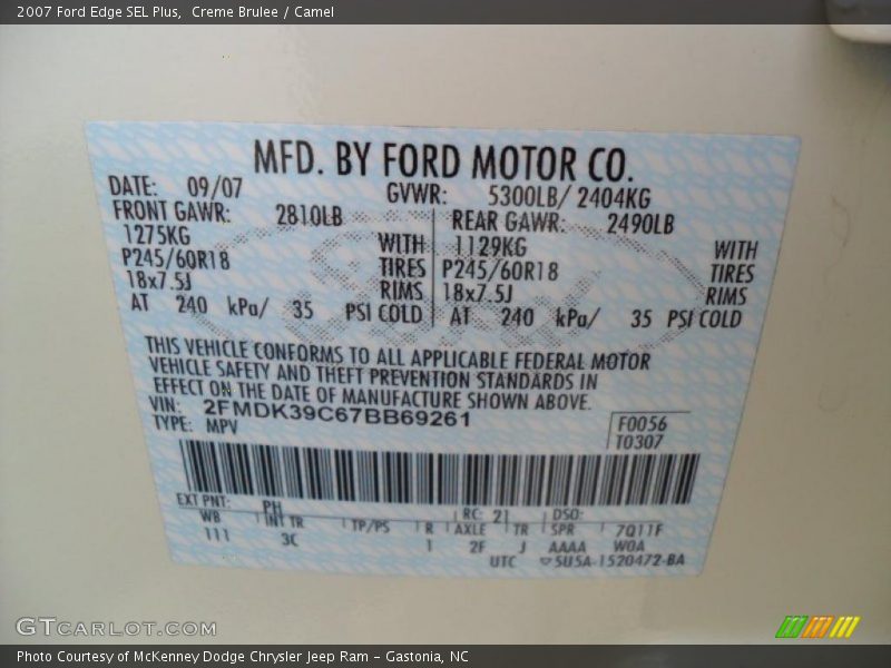 Creme Brulee / Camel 2007 Ford Edge SEL Plus