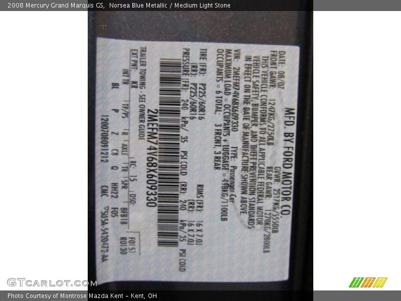 Norsea Blue Metallic / Medium Light Stone 2008 Mercury Grand Marquis GS