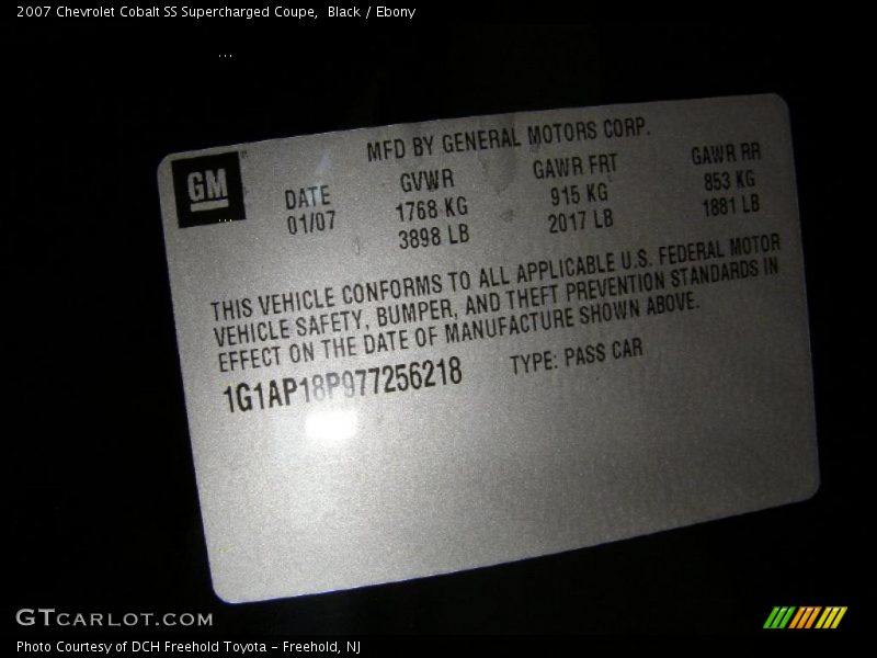 Black / Ebony 2007 Chevrolet Cobalt SS Supercharged Coupe