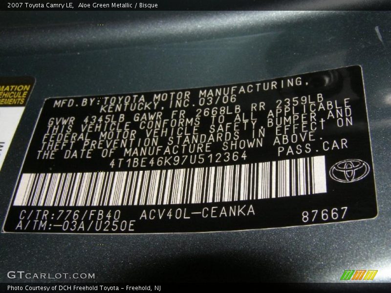 Aloe Green Metallic / Bisque 2007 Toyota Camry LE