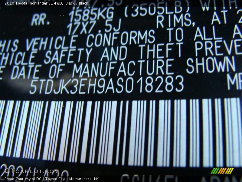 Black / Black 2010 Toyota Highlander SE 4WD