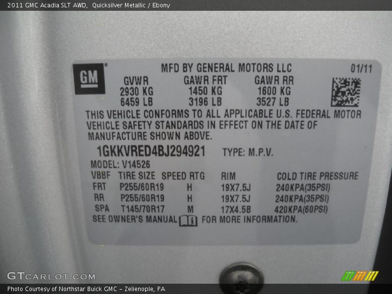 Quicksilver Metallic / Ebony 2011 GMC Acadia SLT AWD