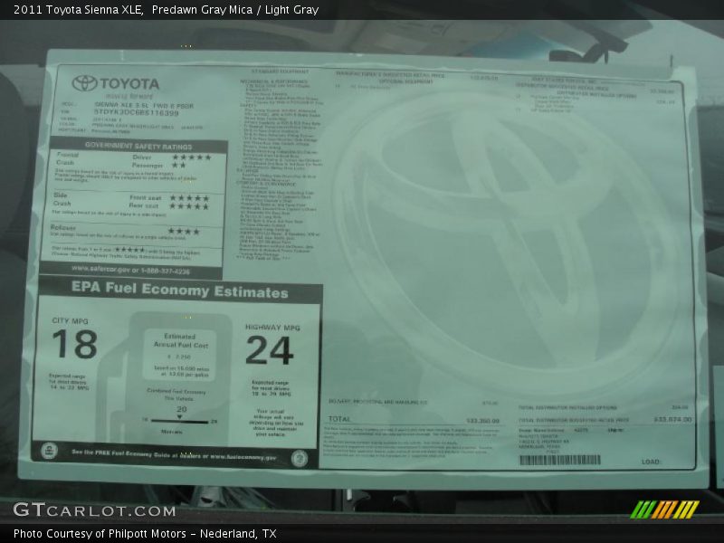  2011 Sienna XLE Window Sticker