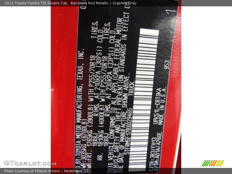 2011 Tundra TSS Double Cab Barcelona Red Metallic Color Code 3R3