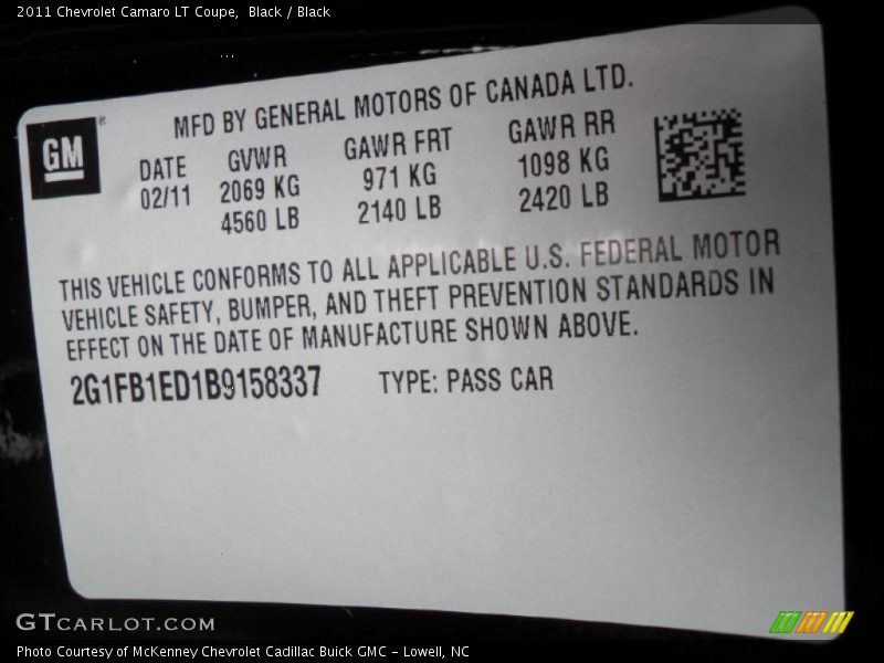 Black / Black 2011 Chevrolet Camaro LT Coupe
