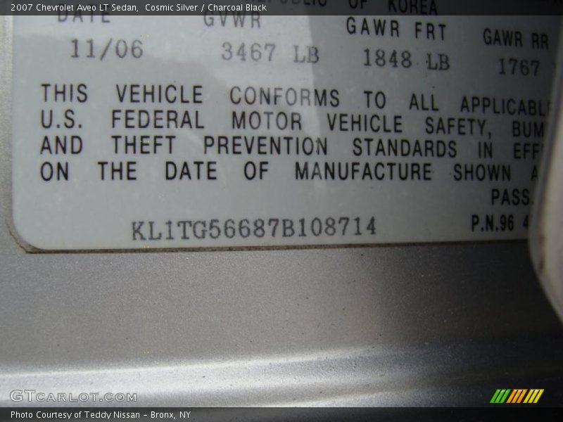 Cosmic Silver / Charcoal Black 2007 Chevrolet Aveo LT Sedan