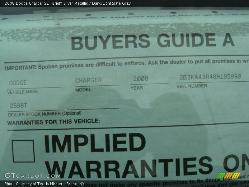 Bright Silver Metallic / Dark/Light Slate Gray 2008 Dodge Charger SE